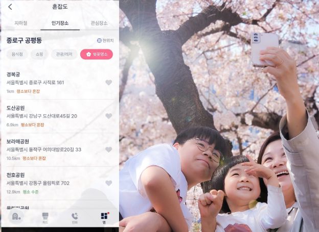 SK텔레콤 ‘AI 개인비서 에이닷’, 오늘(25일)부터 벚꽃 명소 37곳 혼잡도 정보 제공