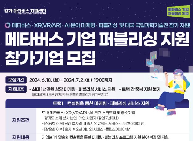 경기도, ‘메타버스 기업 퍼블리싱 지원 사업’ 참여기업 18일(화) 모집 시작