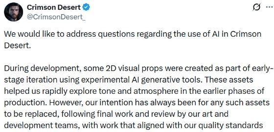 big image 붉은사막, AI로 제작한 애셋에 대해 해명